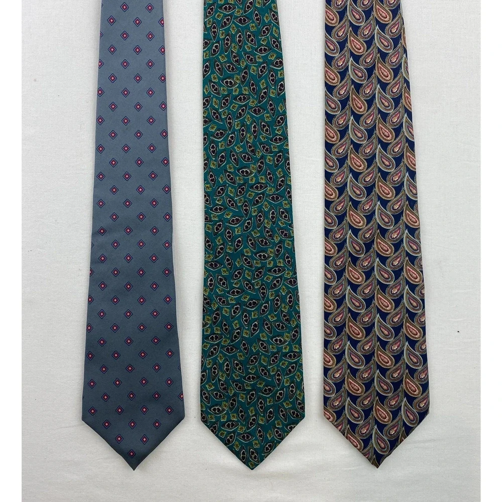 Lot of 3 CHRISTIAN DIOR MONSIEUR Silk Necktie Medallion Geometric Paisley VTG